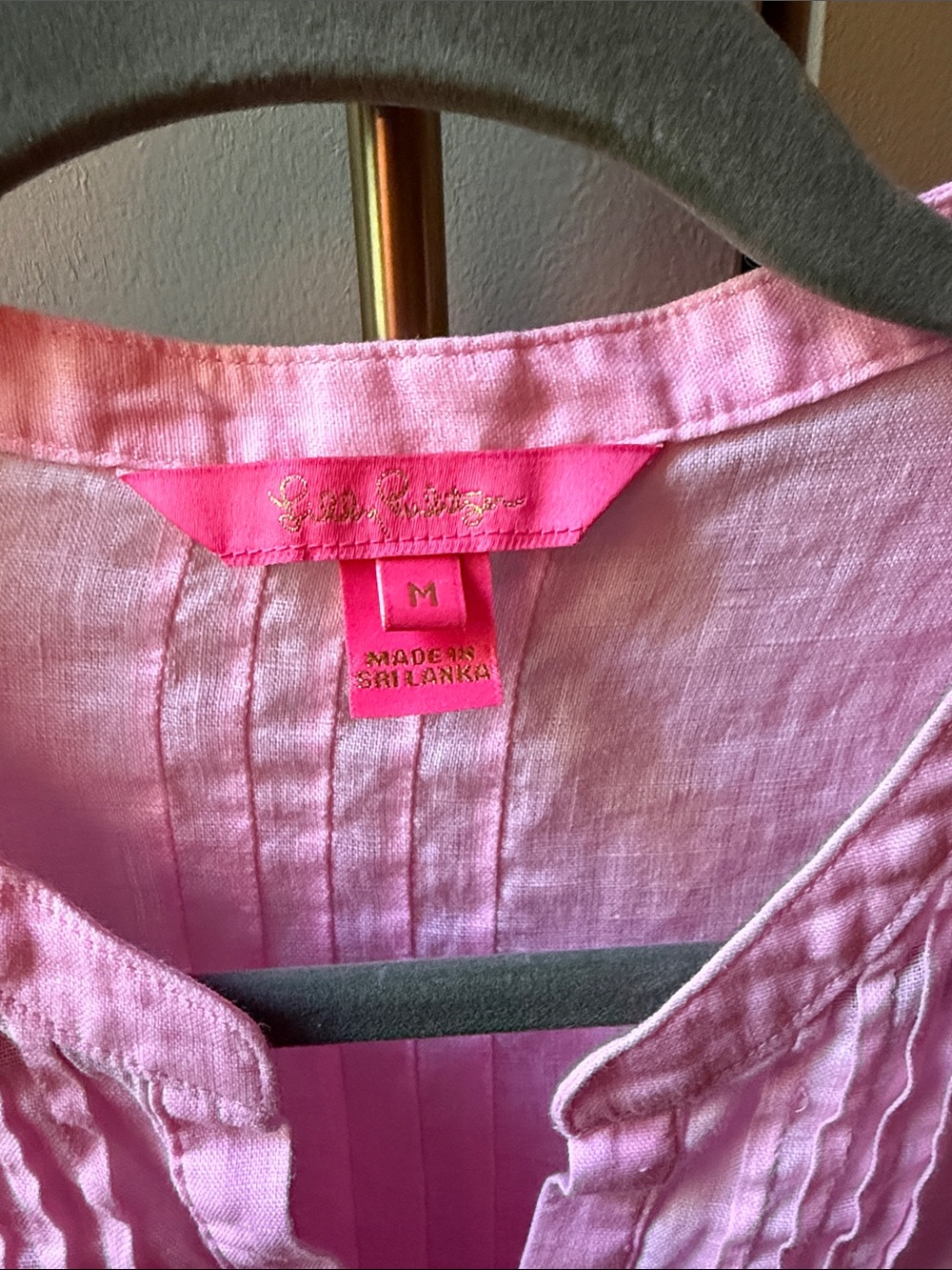 Lily Pulitzer Shirt Pink Pintuck Tunic Top - Lightweight 100% Linen - Picture 2 of 5